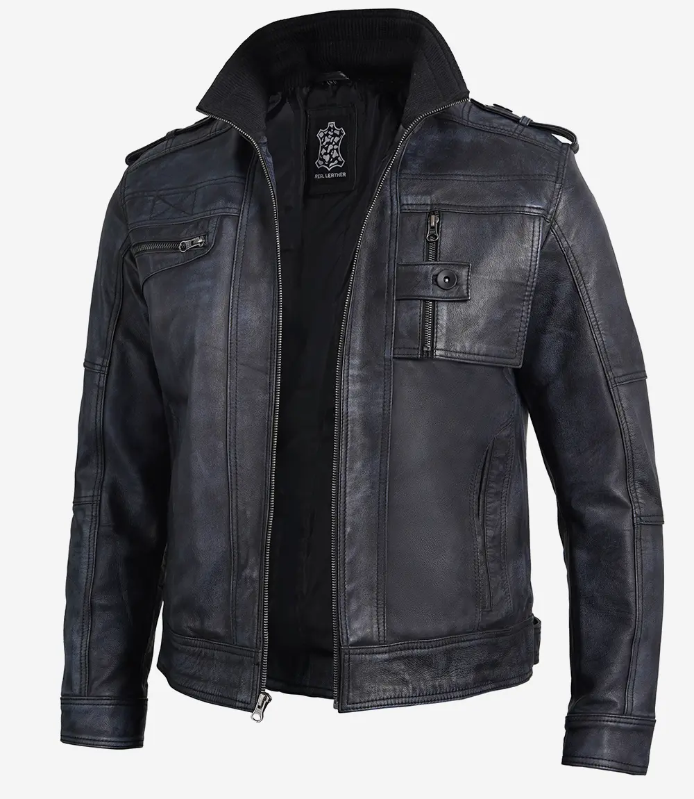 Men's Biker Style Black Leather Jacket