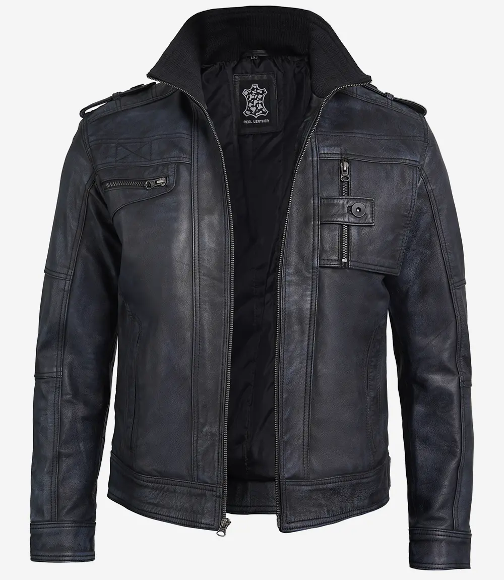 Men's Biker Style Black Leather Jacket