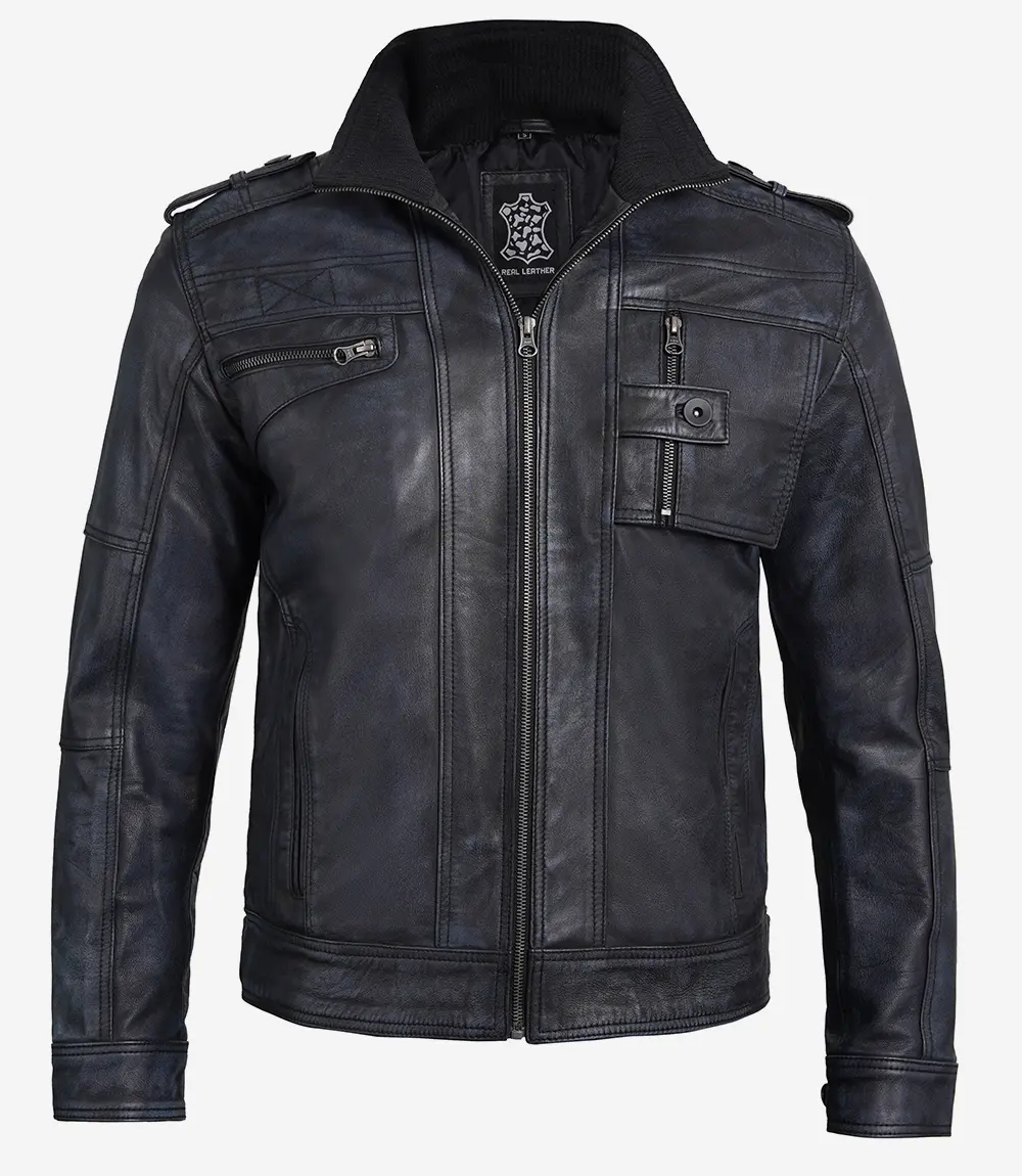 Men's Biker Style Black Leather Jacket