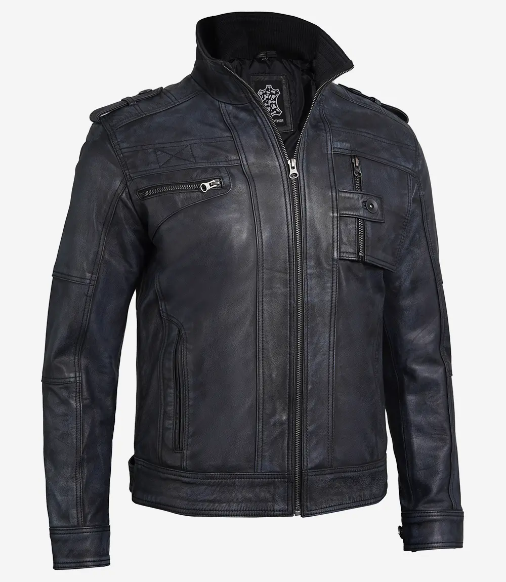 Men's Biker Style Black Leather Jacket