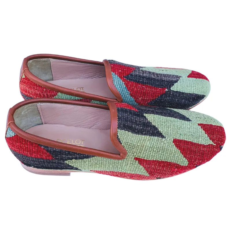 Men's Turkish Kilim Loafer Green, Black, & Red