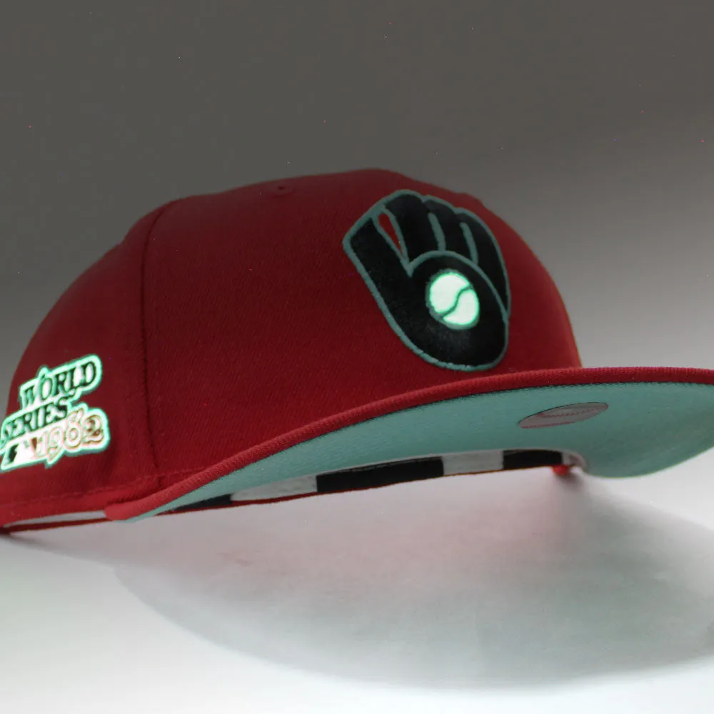 Milwaukee Brewers 1982 World Series New Era 59Fifty Fitted Hat (Glow in the Dark Red Mint Under Brim).