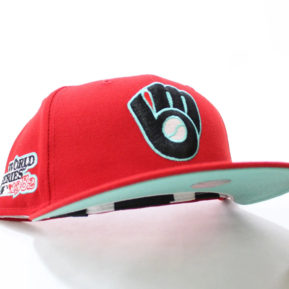 Milwaukee Brewers 1982 World Series New Era 59Fifty Fitted Hat (Glow in the Dark Red Mint Under Brim).