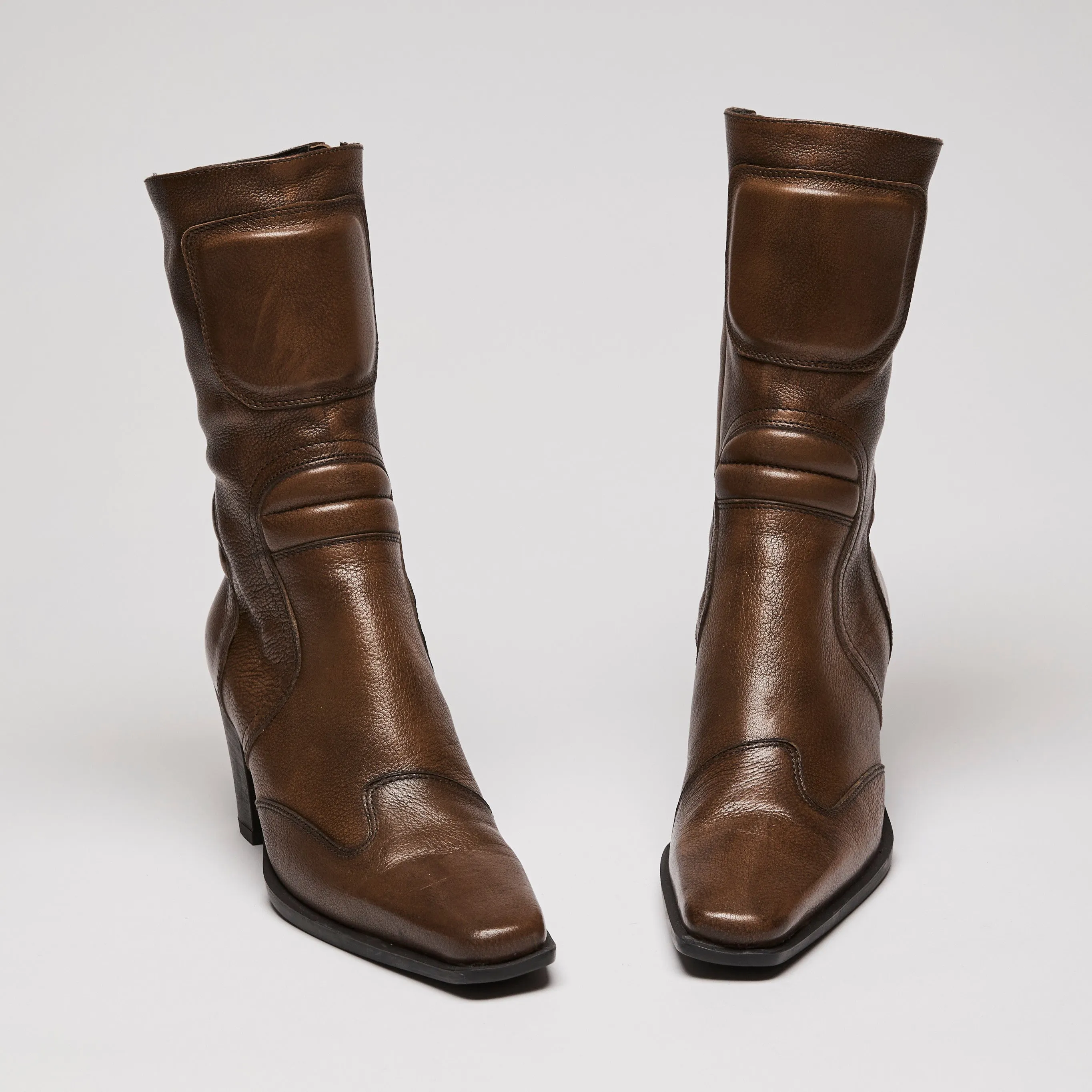 Miu Miu Brown Leather Mid Calf Pointed Toe Boots size 37.5