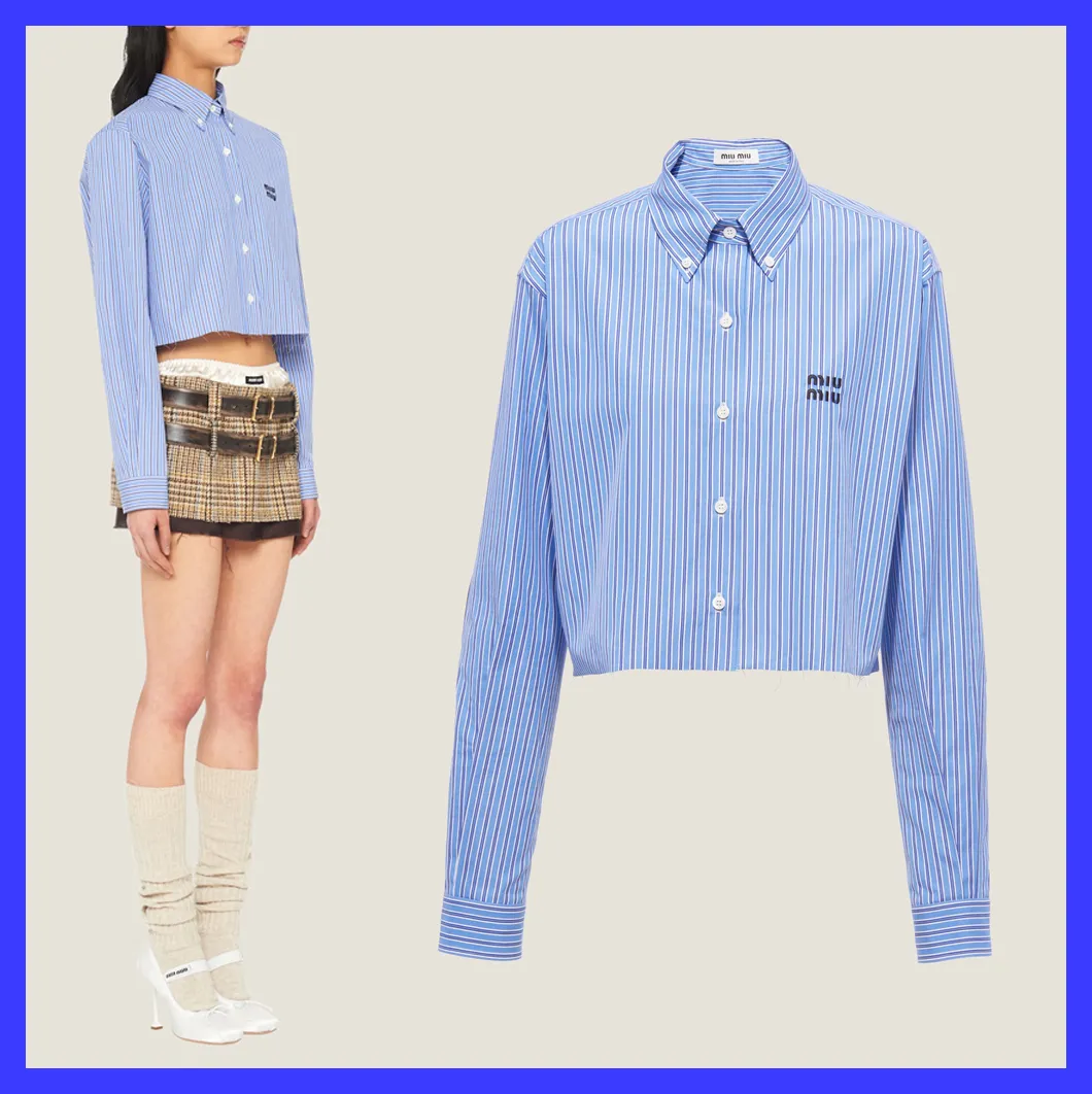 MiuMiu  |Stripes Casual Style Long Sleeves Cotton Elegant Style Logo