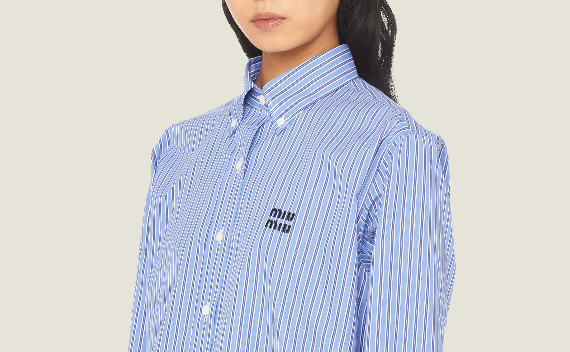 MiuMiu  |Stripes Casual Style Long Sleeves Cotton Elegant Style Logo