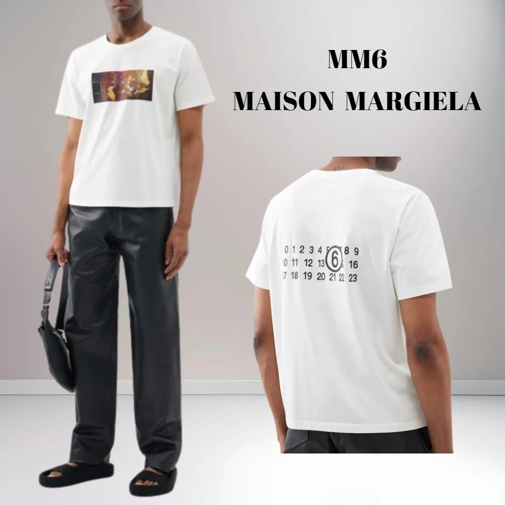 MM6 Maison Margiela  |Crew Neck Plain Cotton Short Sleeves Logo Crew Neck T-Shirts