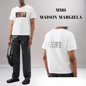 MM6 Maison Margiela  |Crew Neck Plain Cotton Short Sleeves Logo Crew Neck T-Shirts