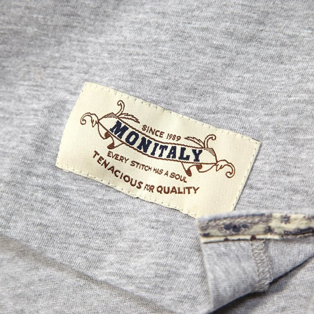 Monitaly Henry Neck TeeHeather Grey & White Komon