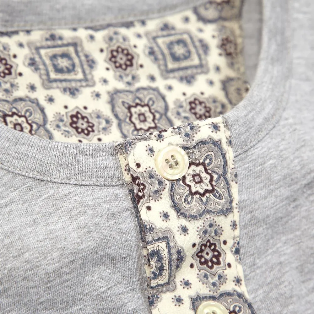 Monitaly Henry Neck TeeHeather Grey & White Komon