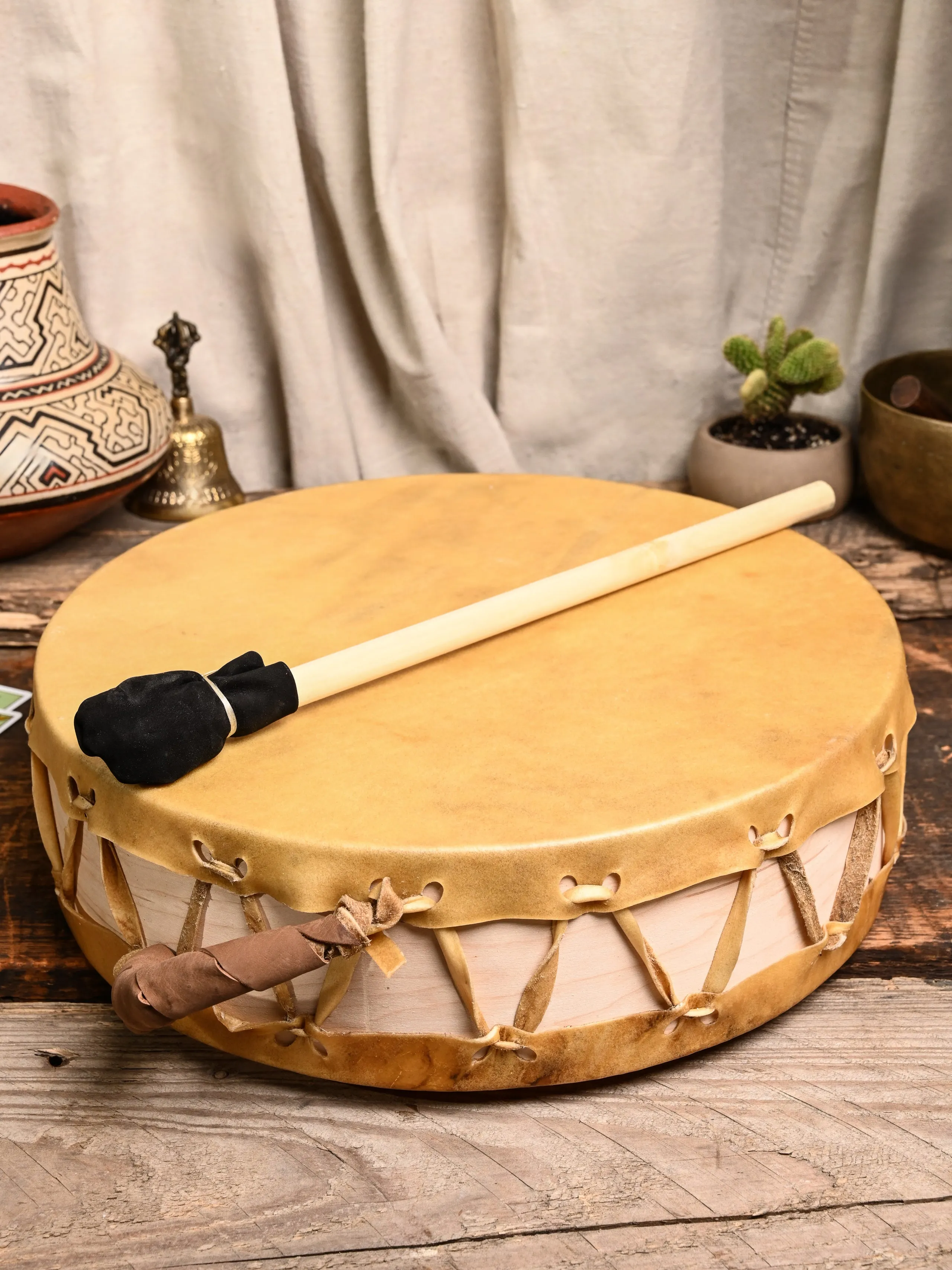 Native American Style Buffalo Hide Double-Sided Hand Drum