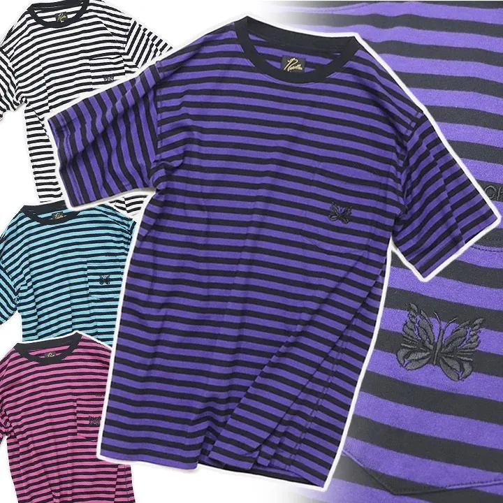 Needles  |Stripes Cotton Short Sleeves Logo T-Shirts