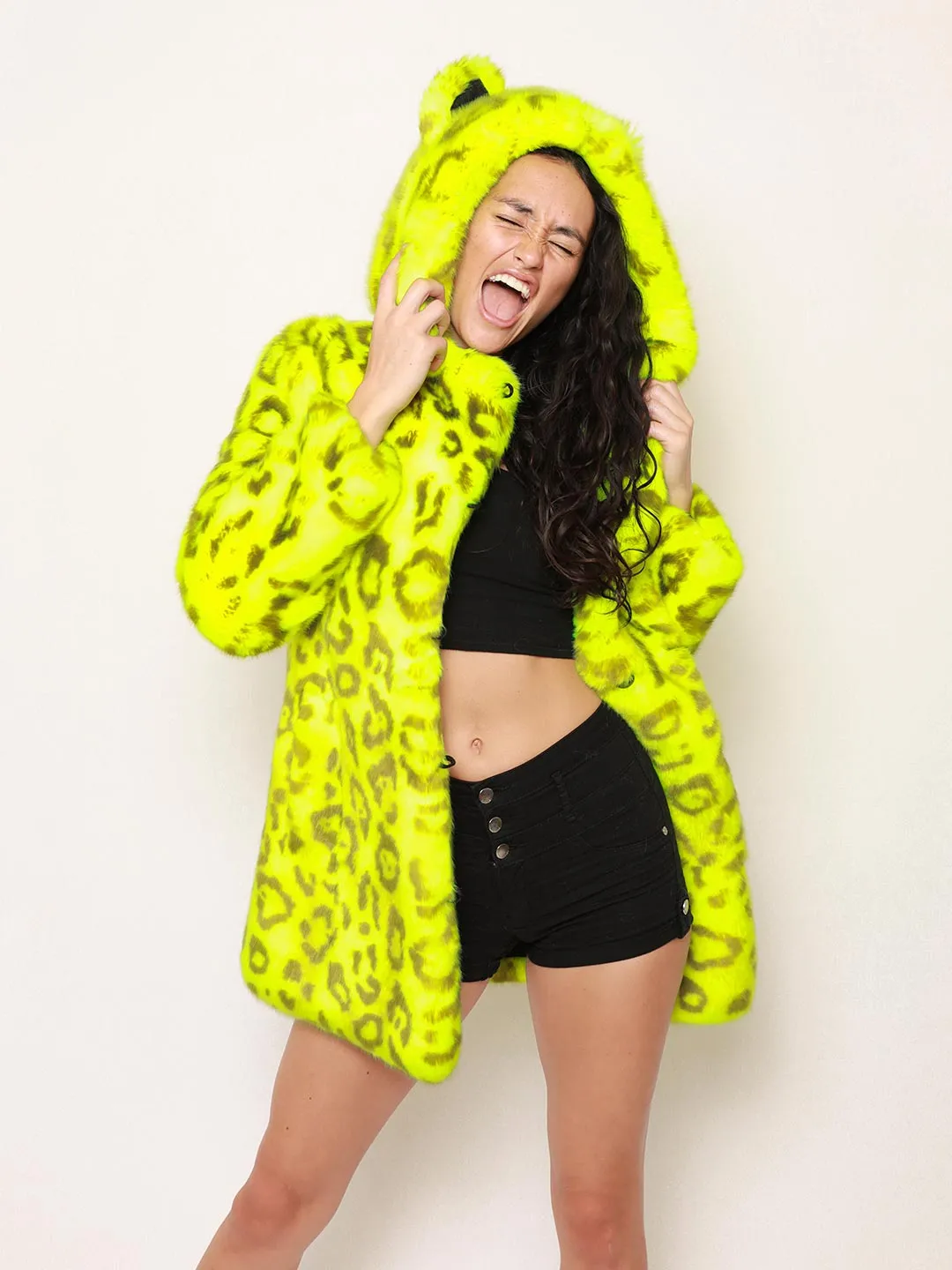 Neon Yellow Leopard Luxe Classic Faux Fur Coat | Women's