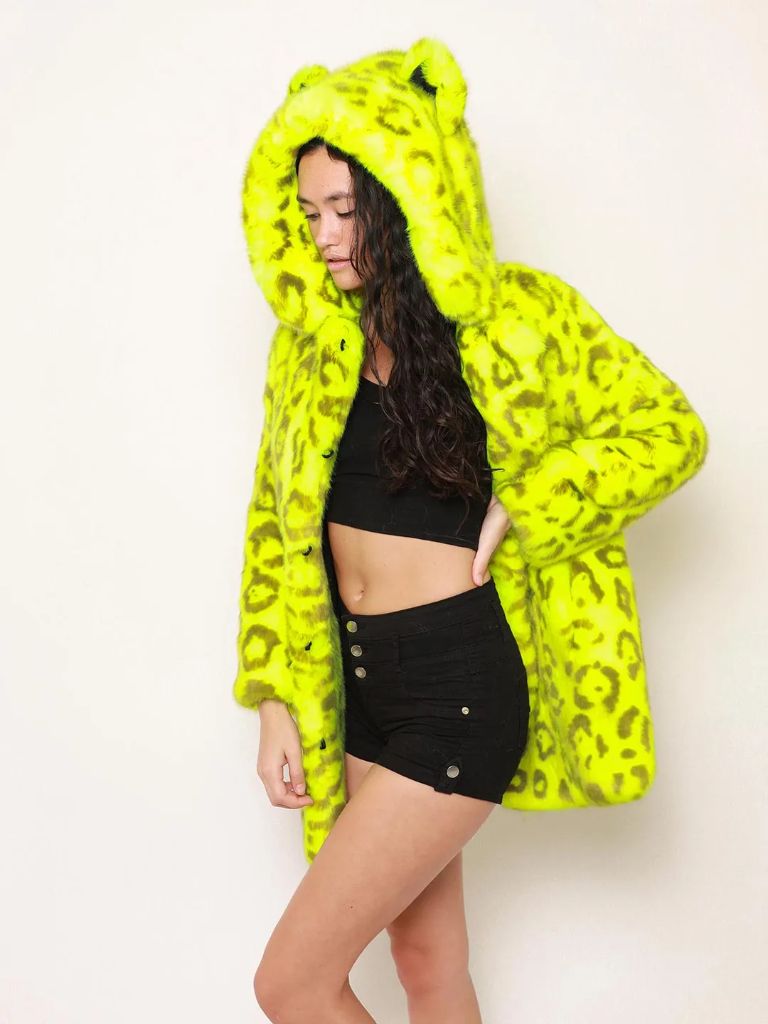 Neon Yellow Leopard Luxe Classic Faux Fur Coat | Women's