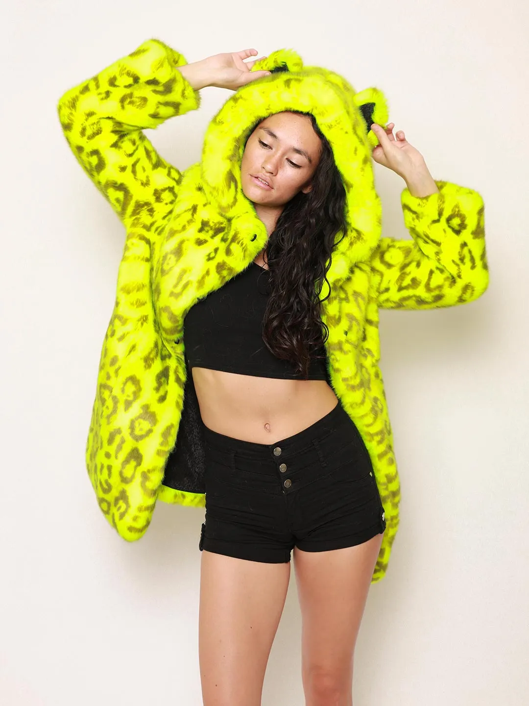 Neon Yellow Leopard Luxe Classic Faux Fur Coat | Women's