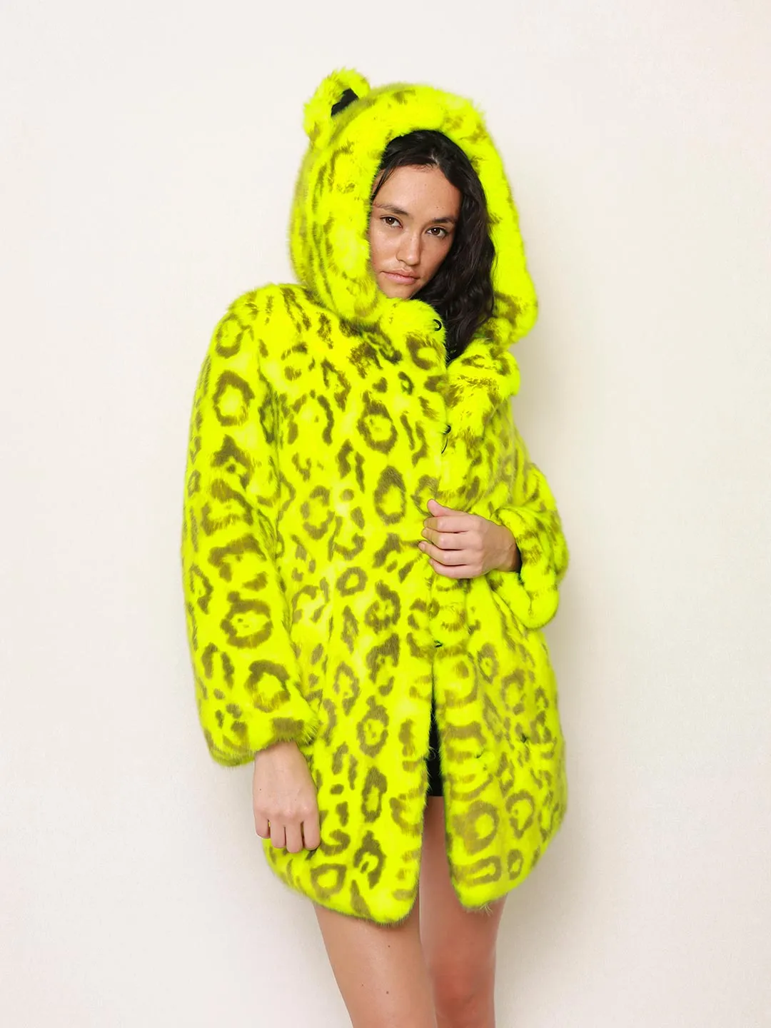 Neon Yellow Leopard Luxe Classic Faux Fur Coat | Women's