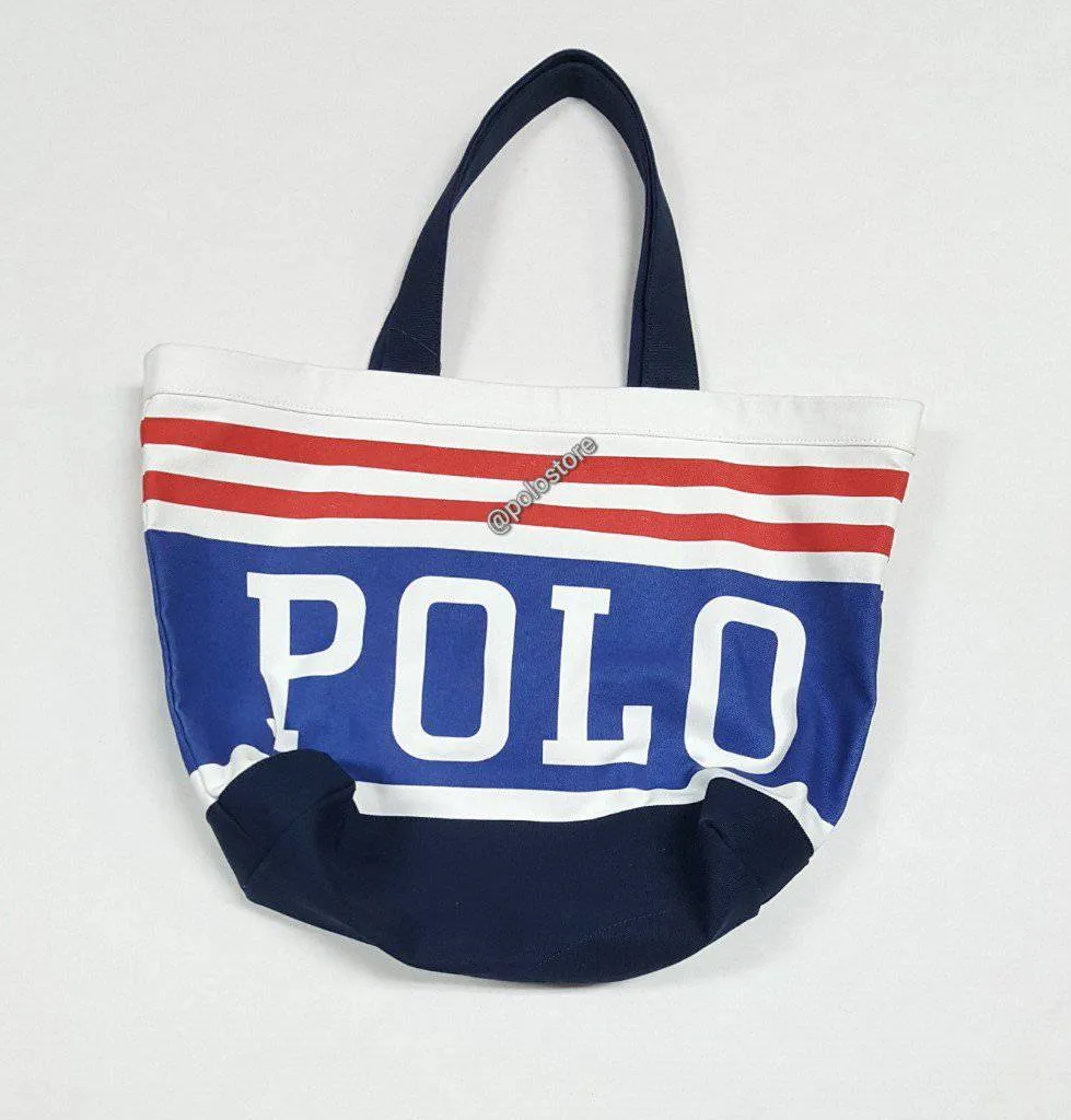 Nwt Polo Ralph Lauren Logo Canvas Stripe Tote Bag