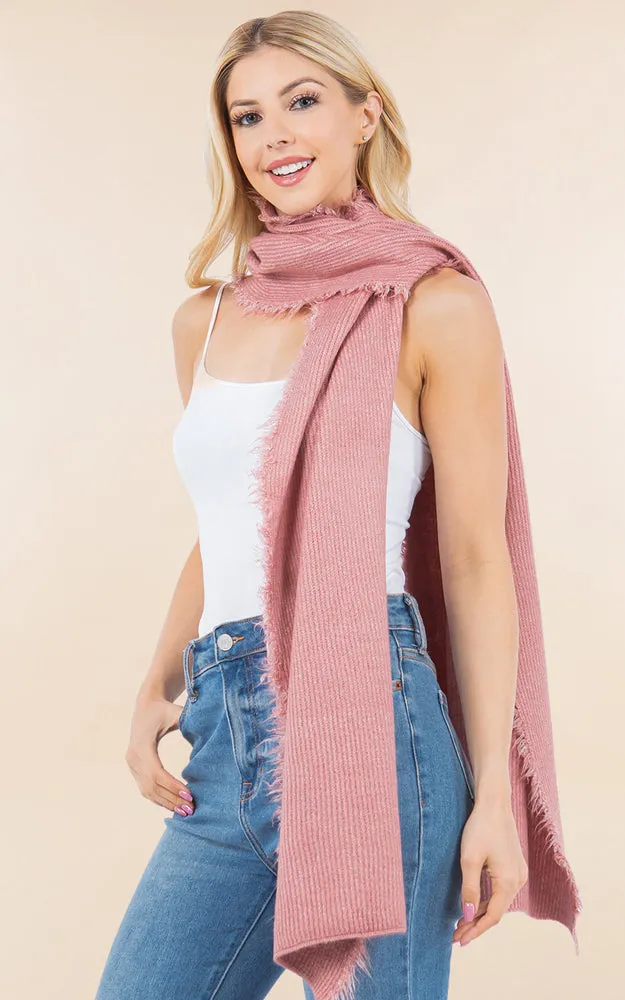 OA4277 SOFT KNIT FRINGES OBLONG SCARF