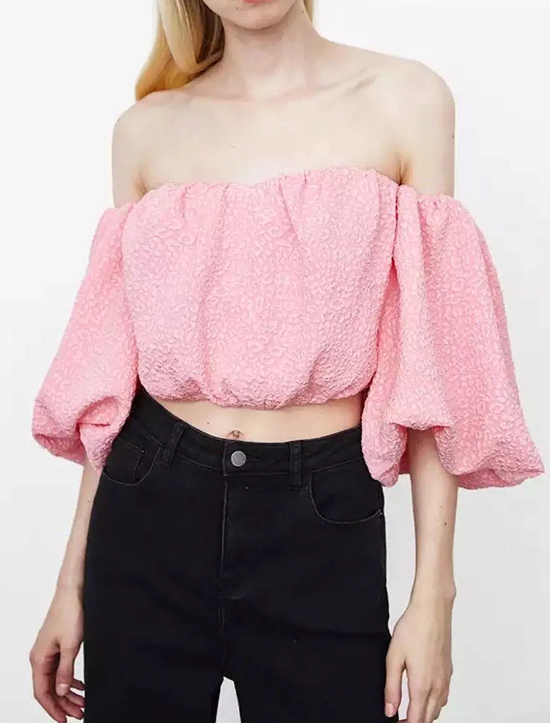 Off The Shoulder Puff Sleeve Cropped Top