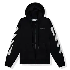 Off-White Wave Diagonal Zip-Up Black Hoodie