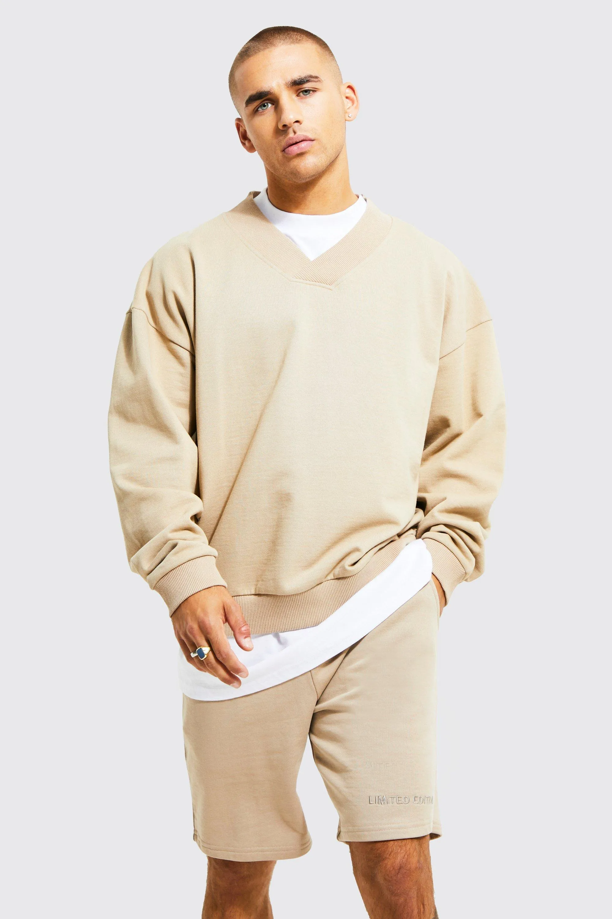 Oversized Heavyweight Loopback V-neck Sweater