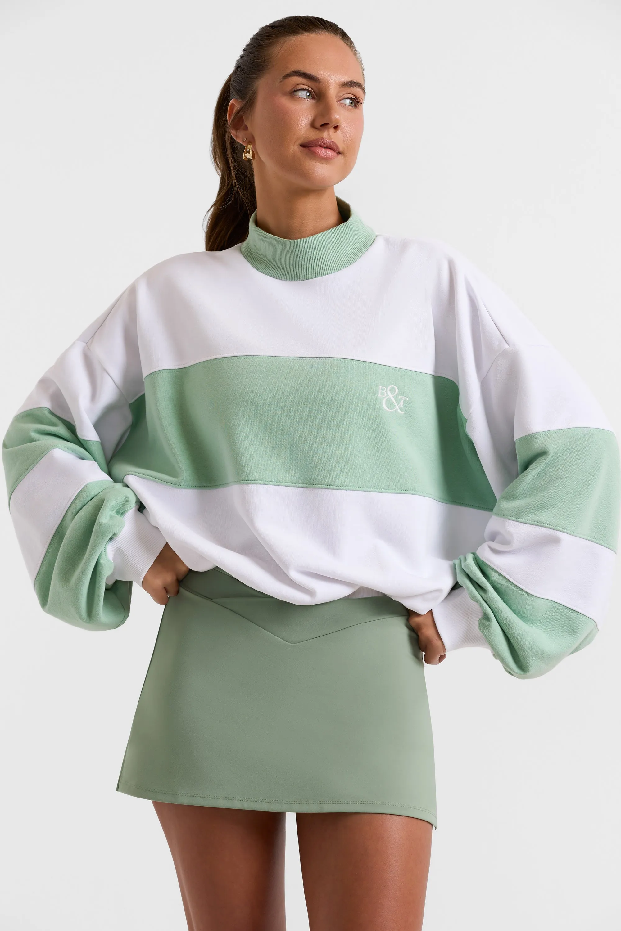 Oversized High Neck Sweatshirt in Mint Green