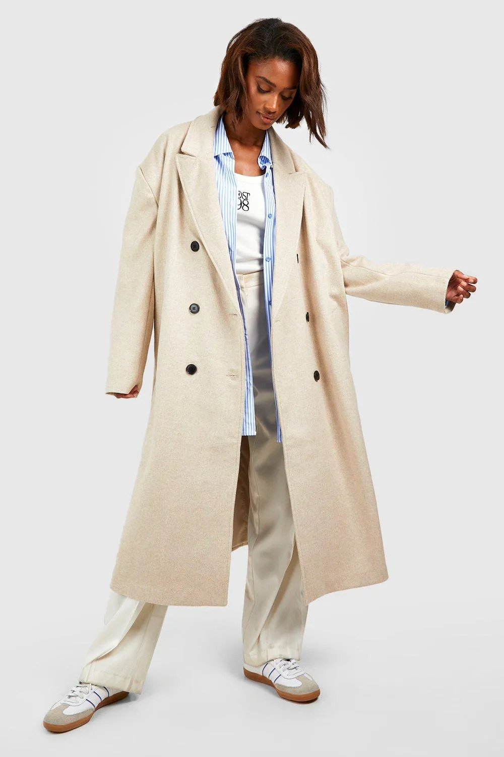 Oversized Shoulder Pad Double Breast Maxi Wool Coat