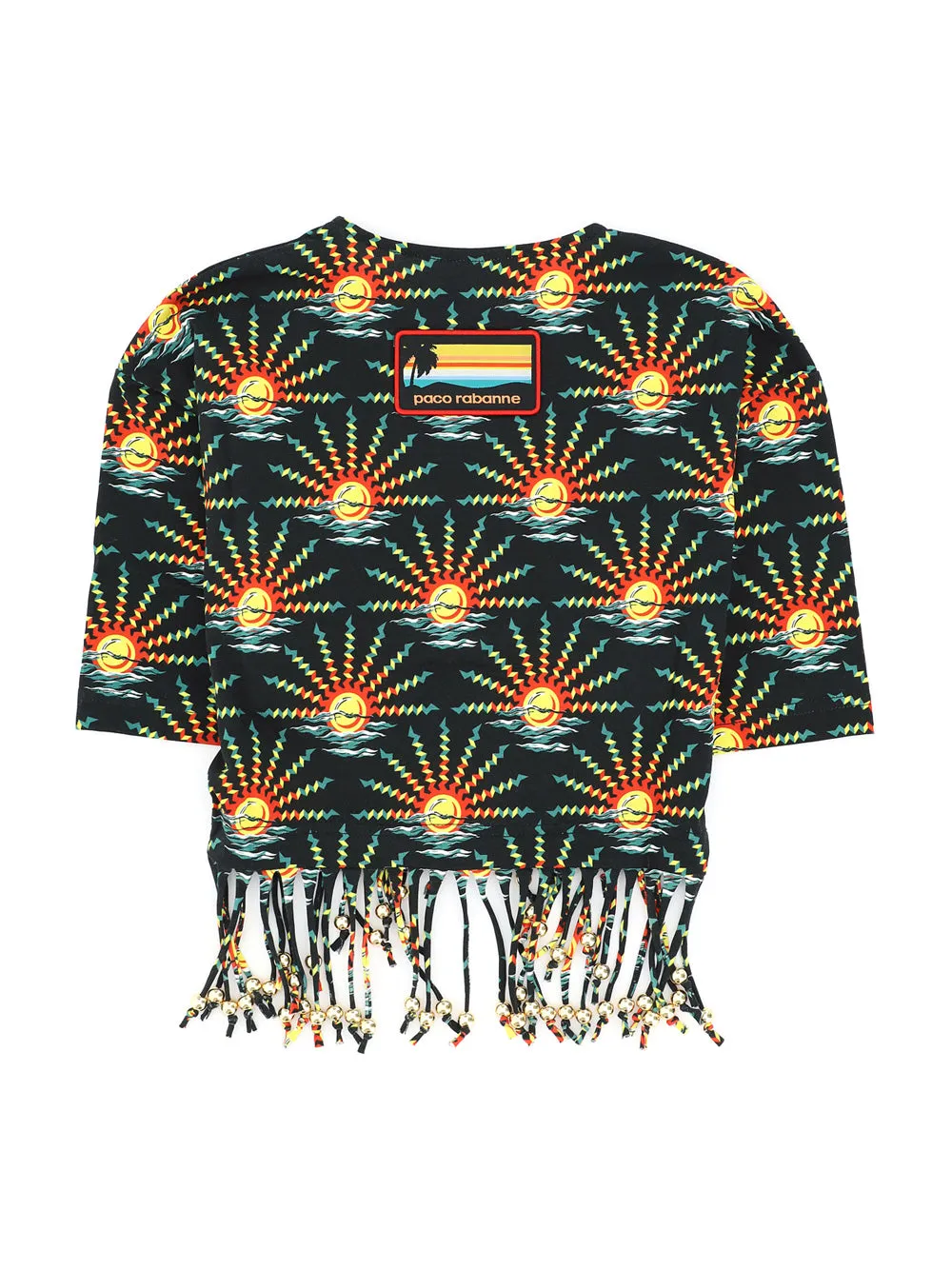 Paco Rabanne Sun Print Fringe Detailed Cropped Top