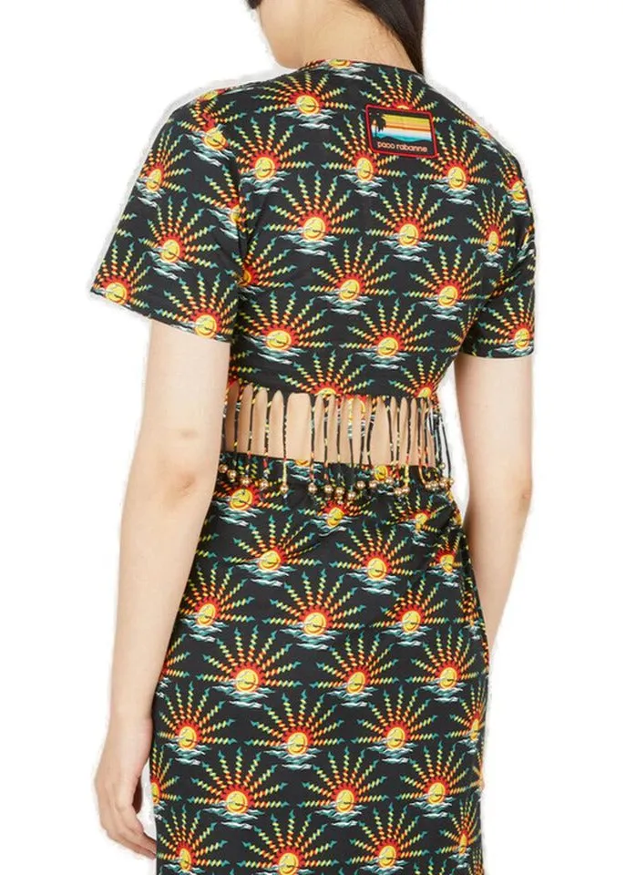 Paco Rabanne Sun Print Fringe Detailed Cropped Top