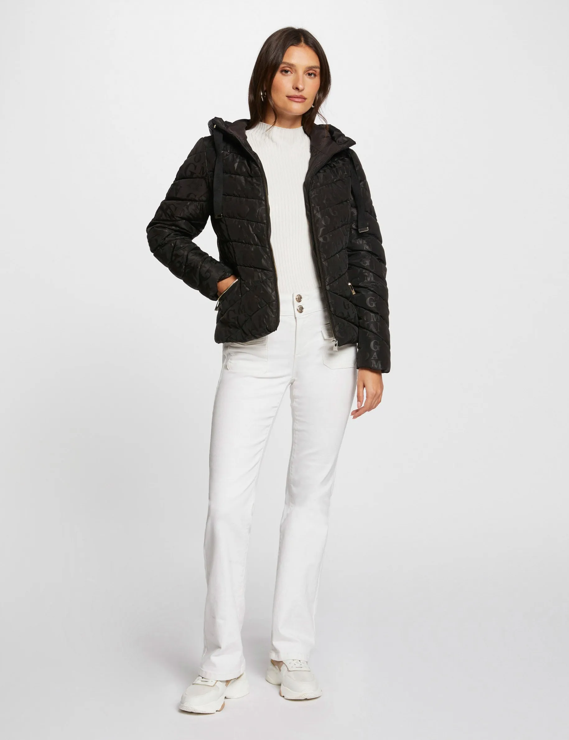 Padded jacket monogram print black women