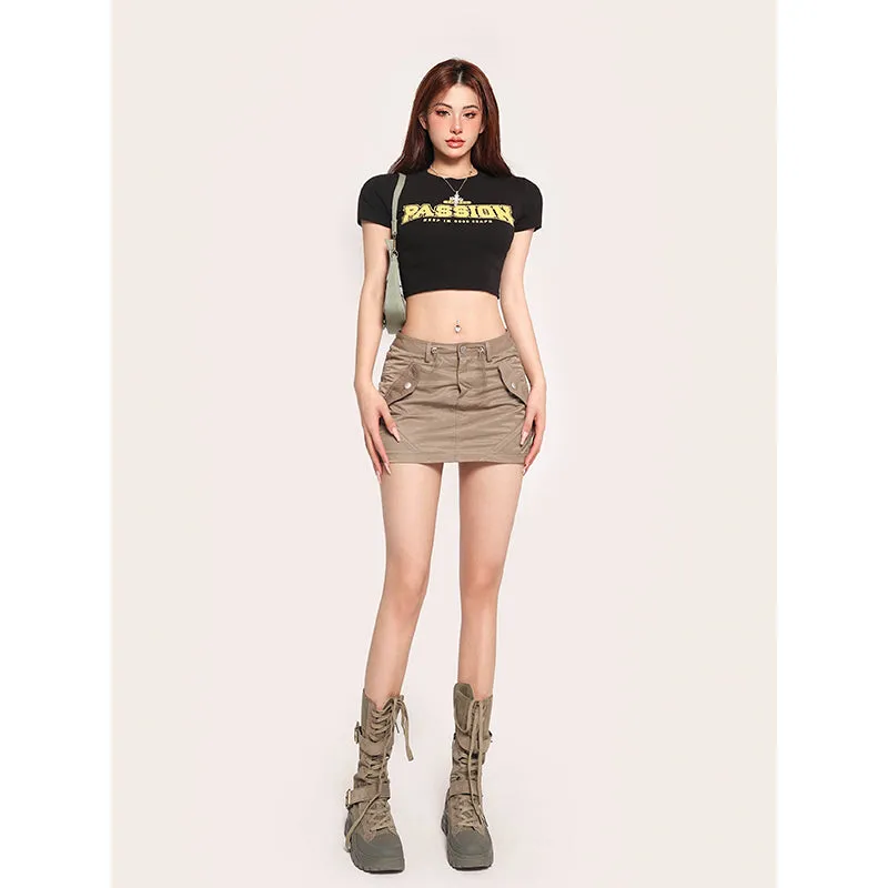 PASSION Graphic Letter Print Solid Color Short Sleeve Cropped Top