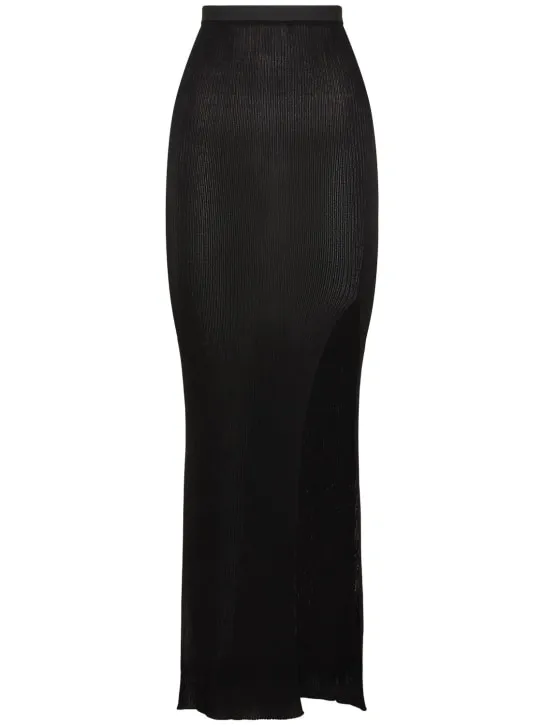 Petar Petrov   Silk rib knit high slit long skirt 