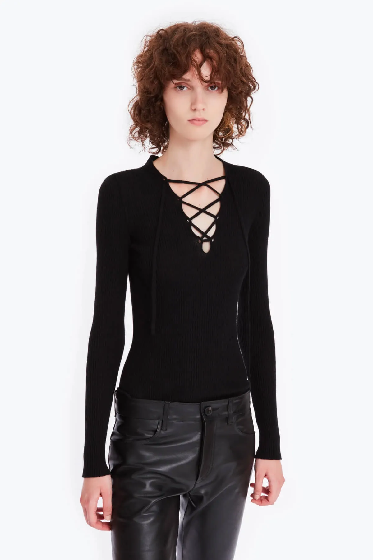 Petar Petrov Valli Rib Knit V-Neck Top - Black