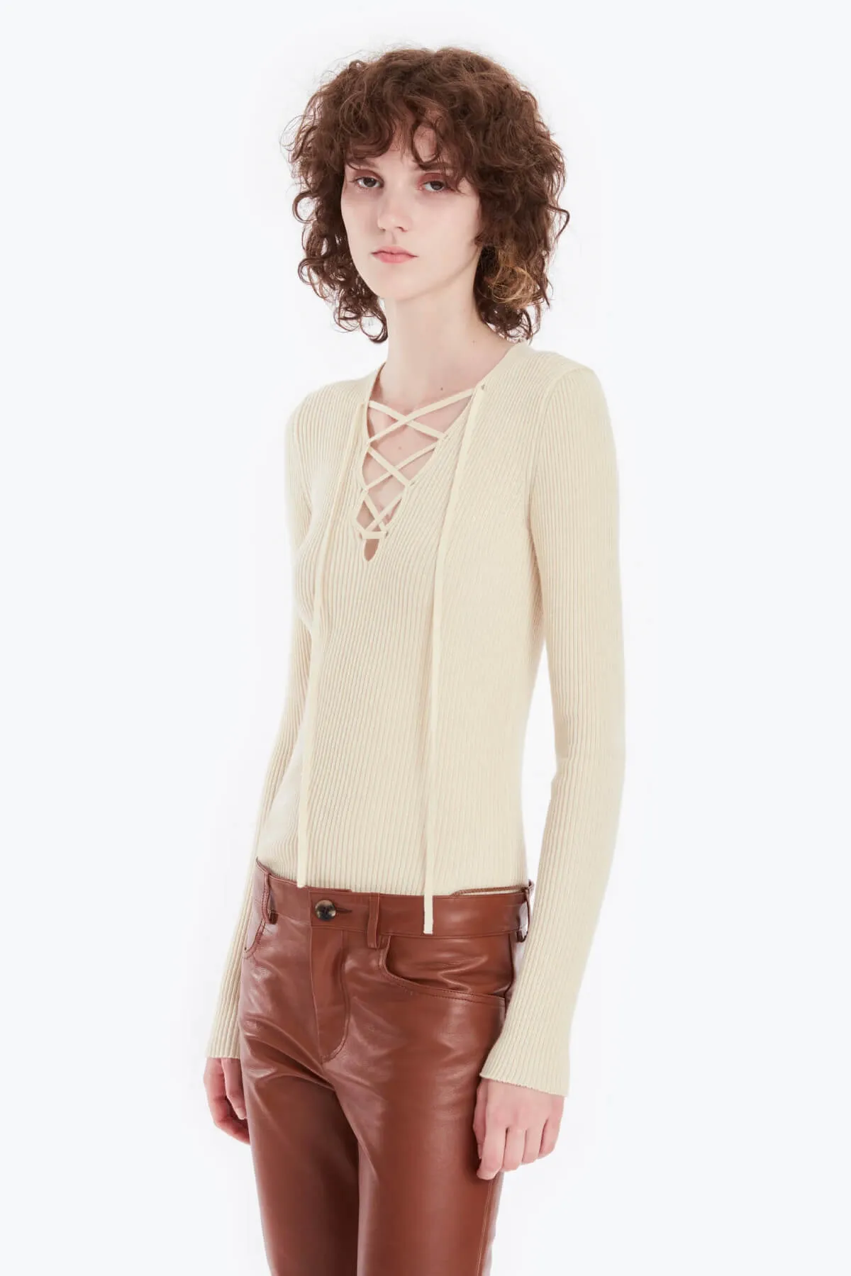 Petar Petrov Valli Rib Knit V-Neck Top - Butter