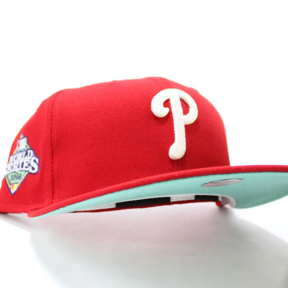 Philadelphia Phillies 2008 World Series 59Fifty New Era Fitted Cap (Red Glow in the Dark Mint Under Brim)