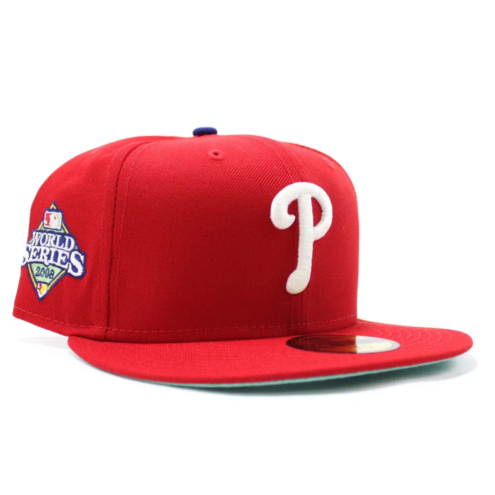 Philadelphia Phillies 2008 World Series 59Fifty New Era Fitted Cap (Red Glow in the Dark Mint Under Brim)