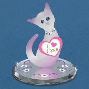 Pink I Love Cats Glass Kitty Figurine