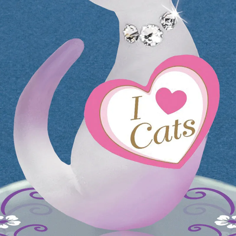 Pink I Love Cats Glass Kitty Figurine