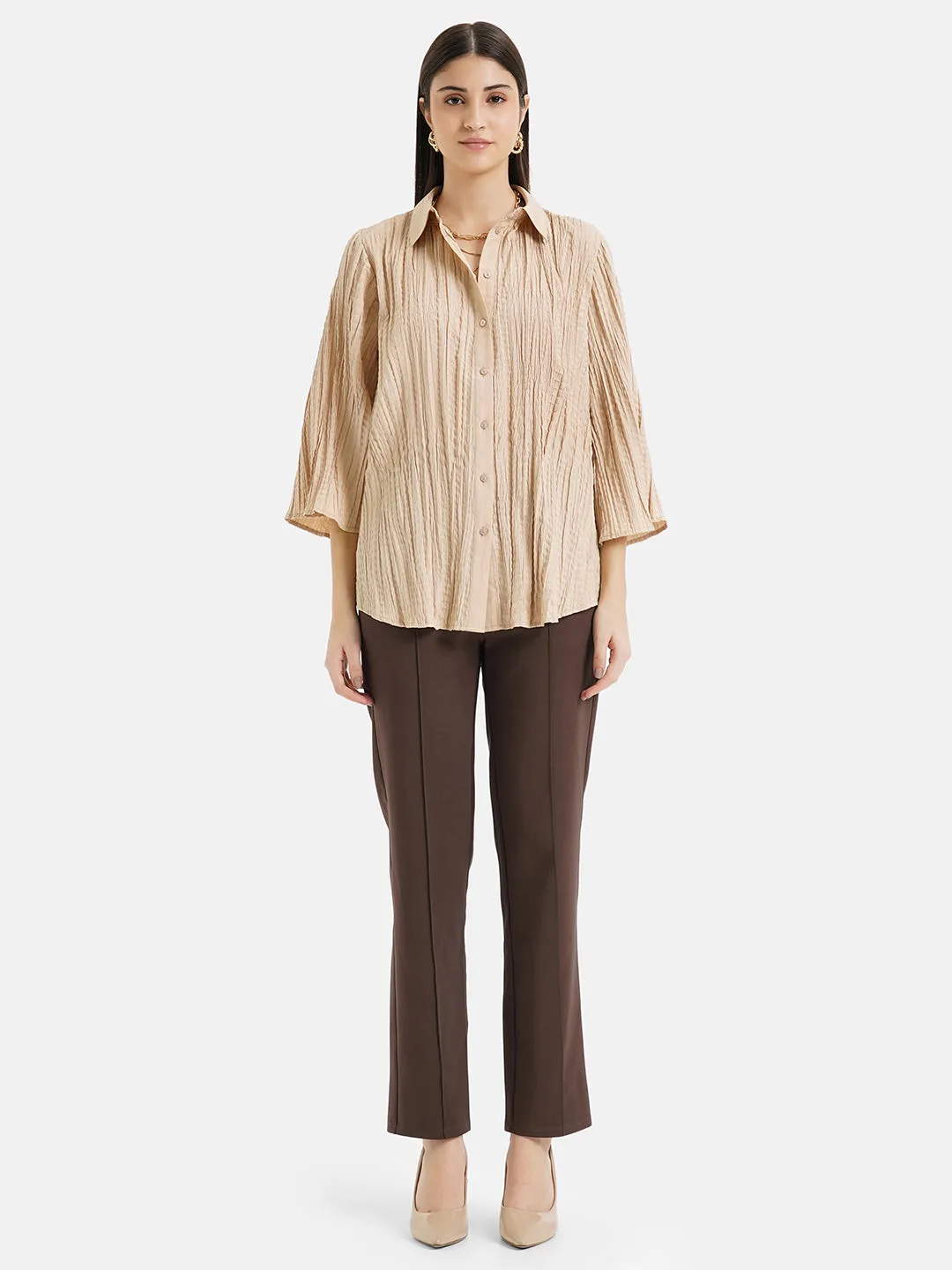 Pleated Crushed Shirt With Flared Sleeves