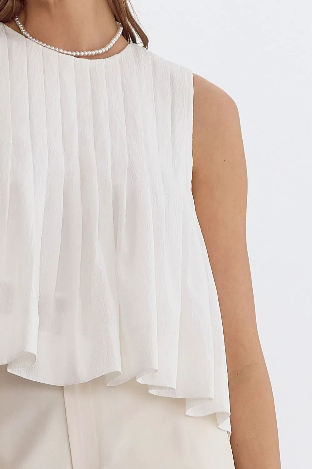 Pleated Sleeveless Cropped Ruffled Detail Top