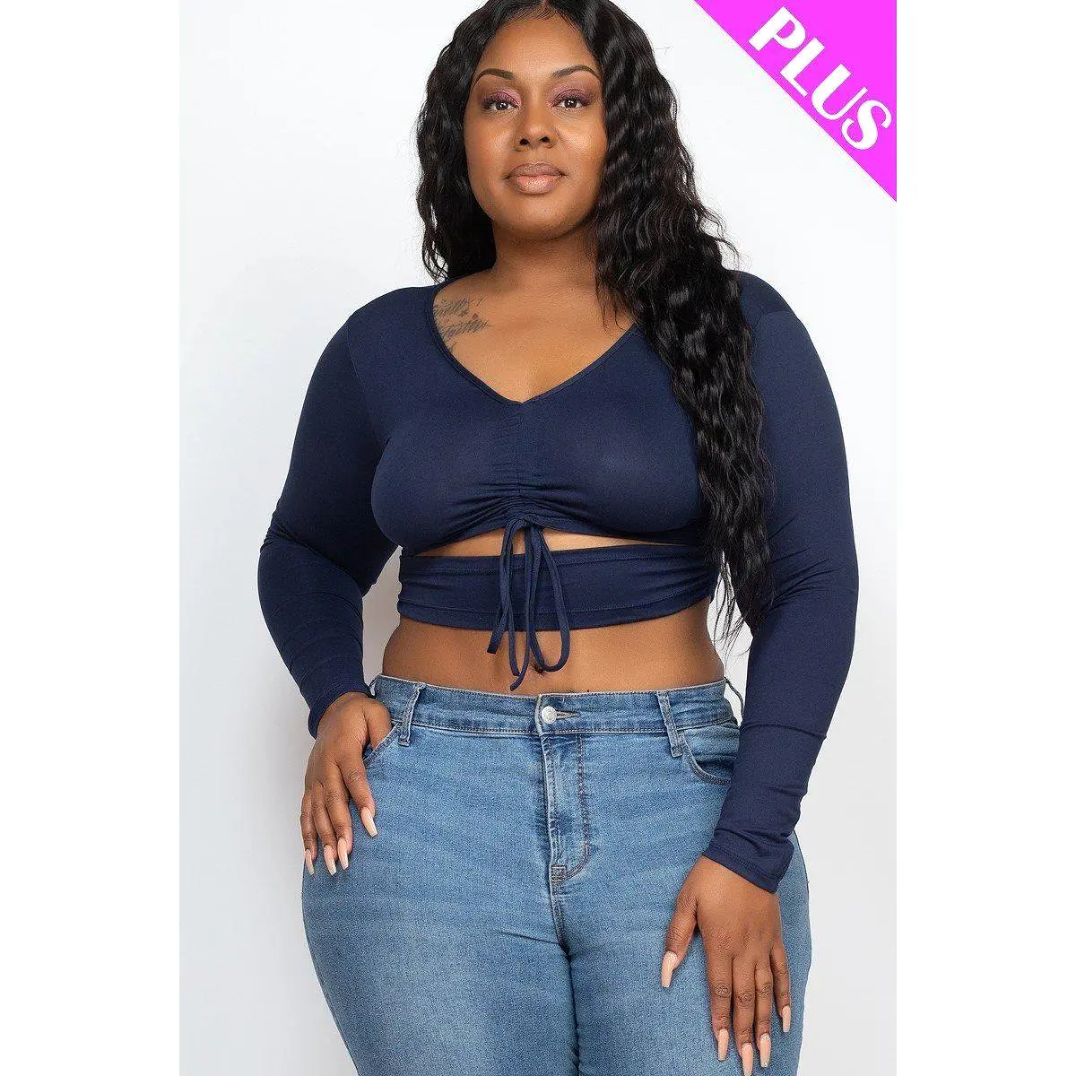 Plus Size Drawstring Ruched Cutout Crop Top