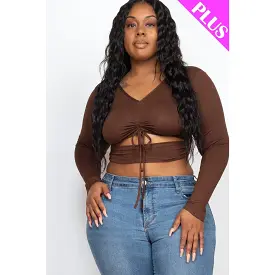 Plus Size Drawstring Ruched Cutout Crop Top