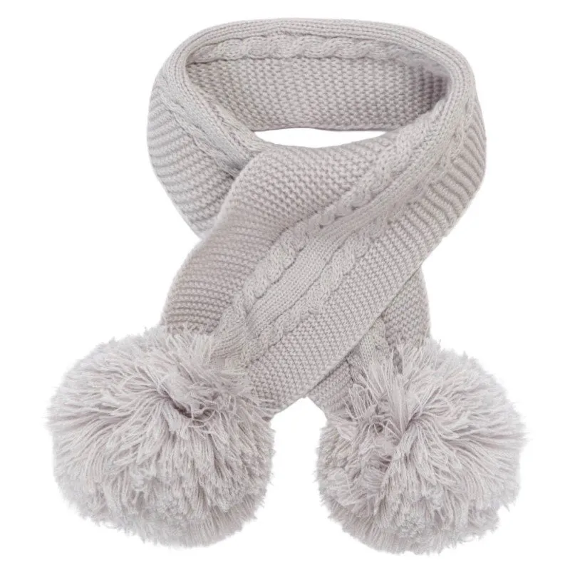 Pom Pom grey cable knitted scarf (0-2 years)