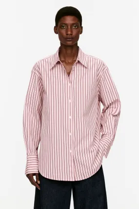 Relaxed-Fit Poplin Shirt - Long sleeve - Regular length - Pink/Burgundy - Ladies | H&M GB