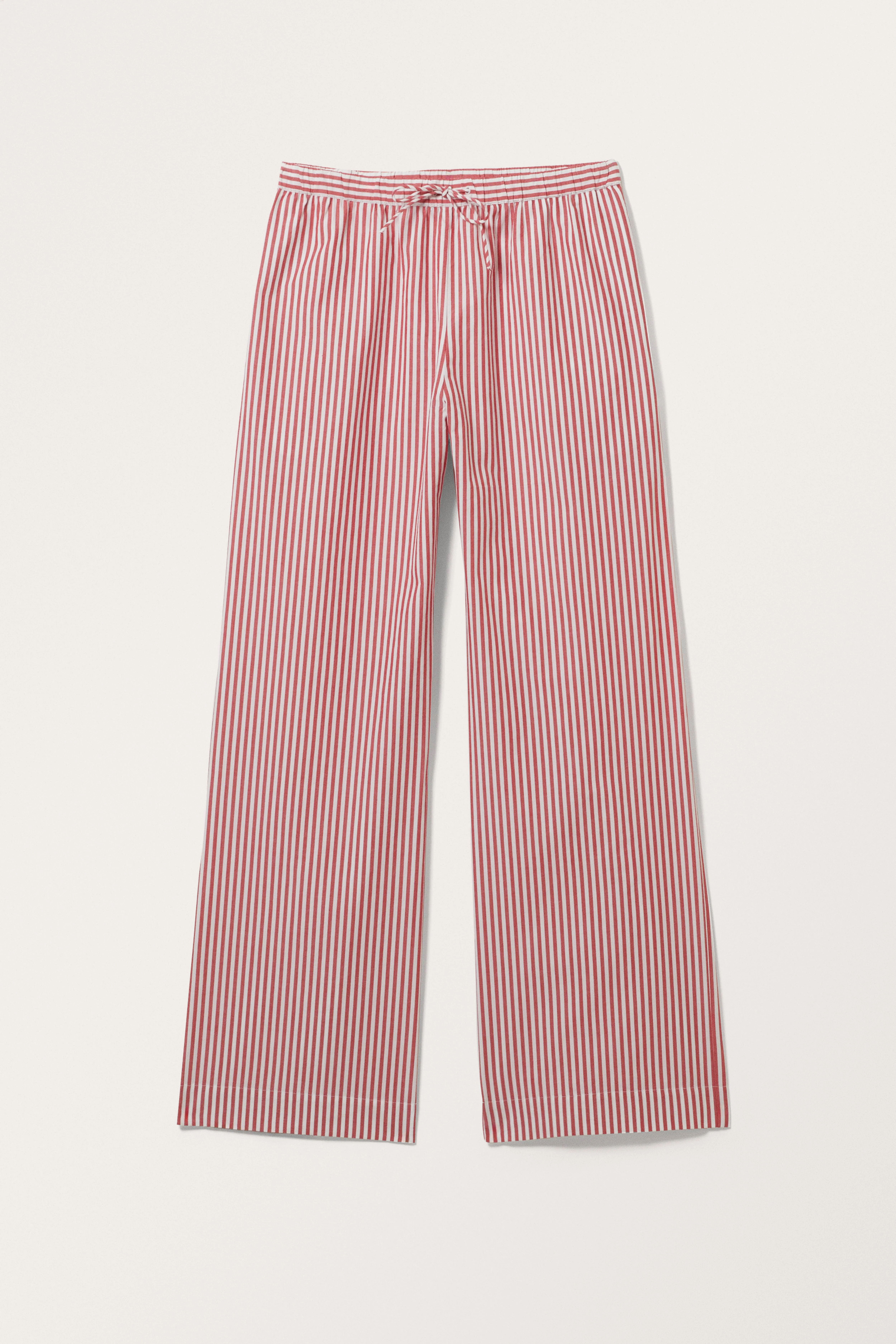 Relaxed Poplin Trousers - Regular waist - Red & White Pinstripes - Ladies | H&M GB