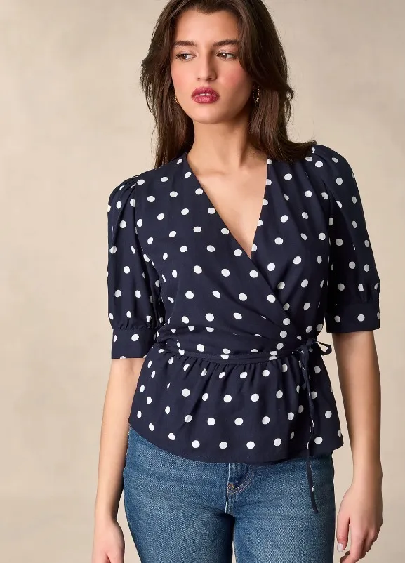 Rouje  |Dots Short Sleeves Elegant Style Shirts & Blouses