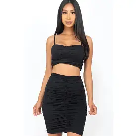 Ruched Crop Top And Skirt Sets