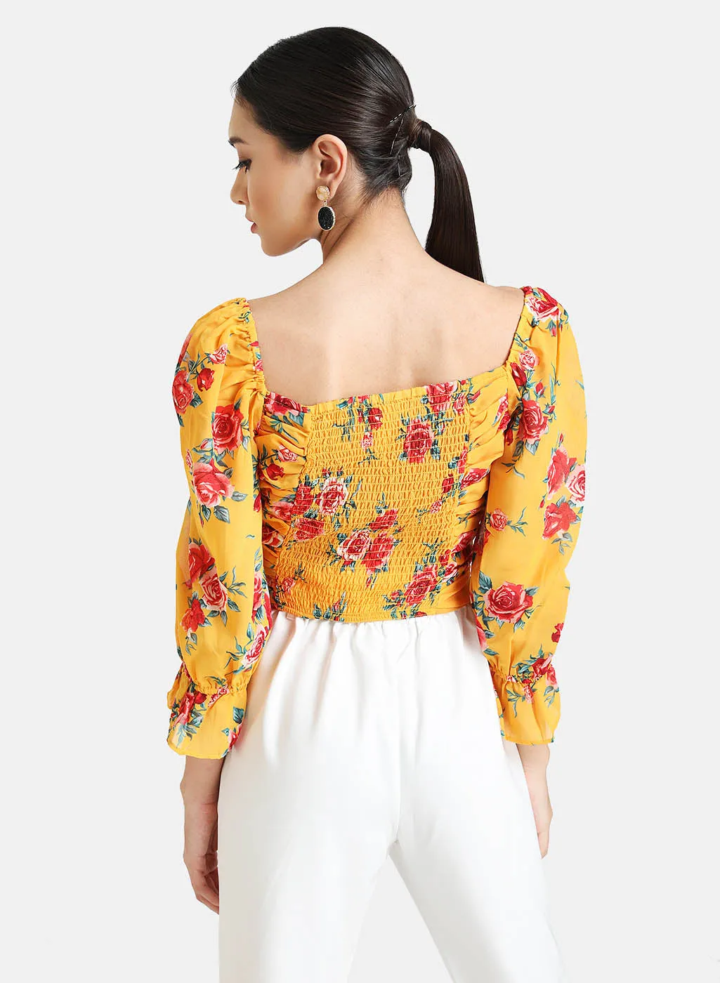 Ruched Floral Print Crop Top