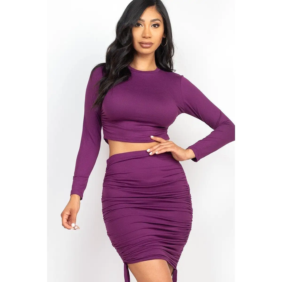 Ruched Side Crop Top & Drawstring Skirt Set