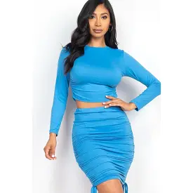 Ruched Side Crop Top & Drawstring Skirt Set